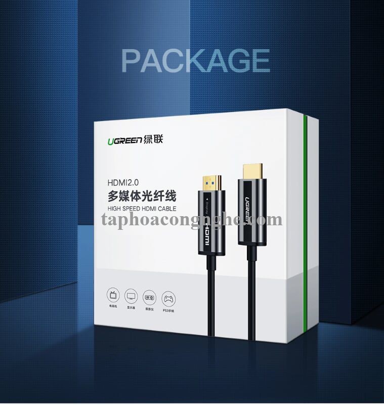 Ugreen 50219 50M màu Đen Cáp tín hiệu HDMI chuẩn 2.0 sợi quang cao cấp HD132 30050219